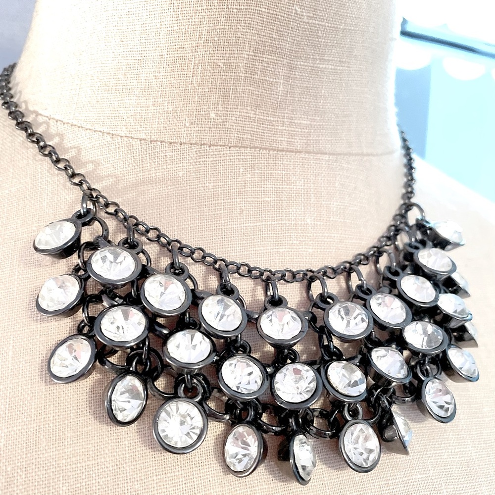Beautiful Gunmetal Crystal Bib Necklace